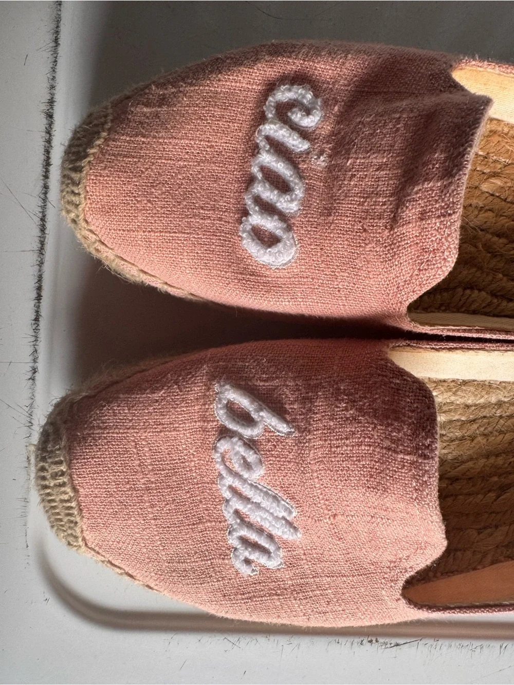 Soludos Pink Embroidered 'Ciao Bella' Canvas Espadrilles